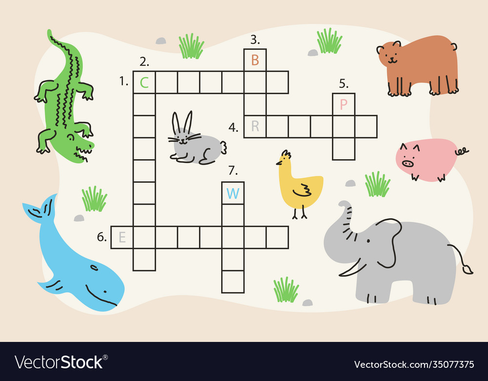 Creative crossword in english worksheet Royalty Free Vector