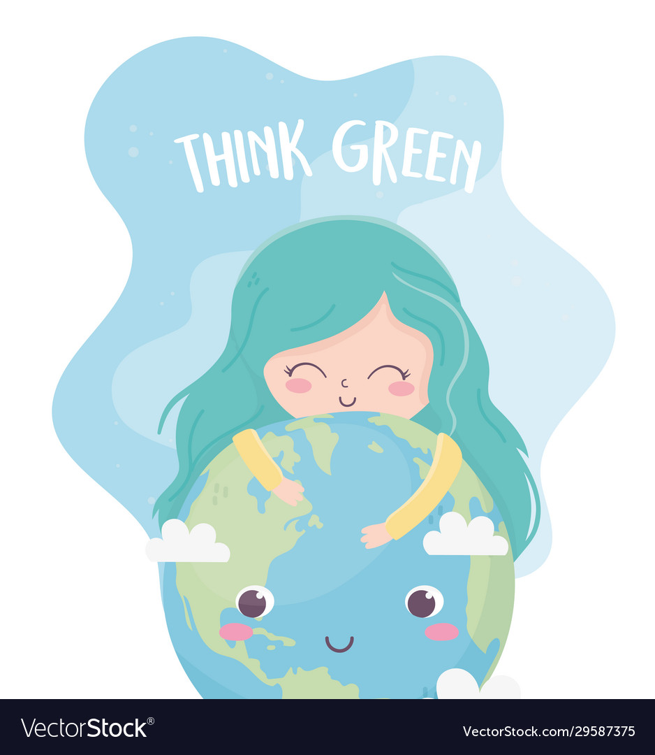 Cute girl world think green environment ecology