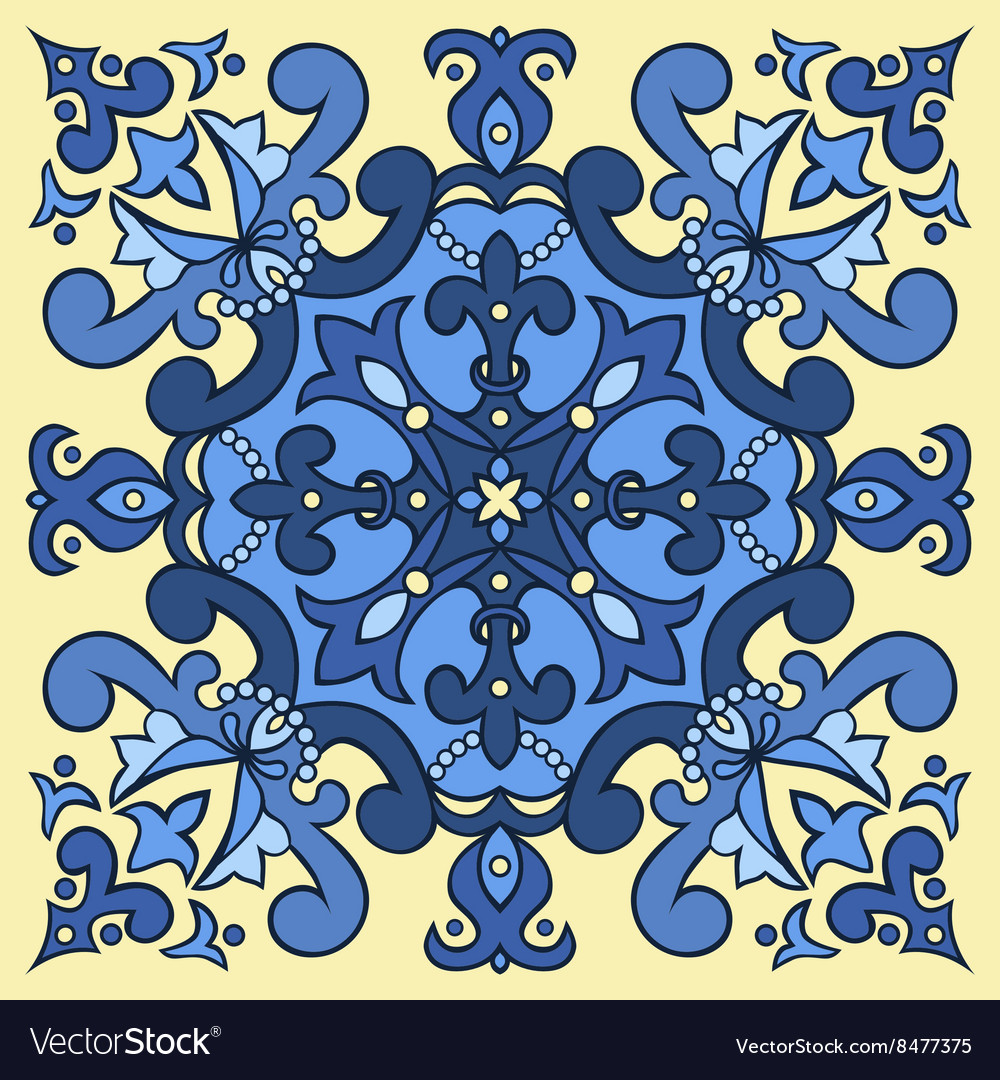 Hand drawing tile pattern in blue and yellow Vector Image