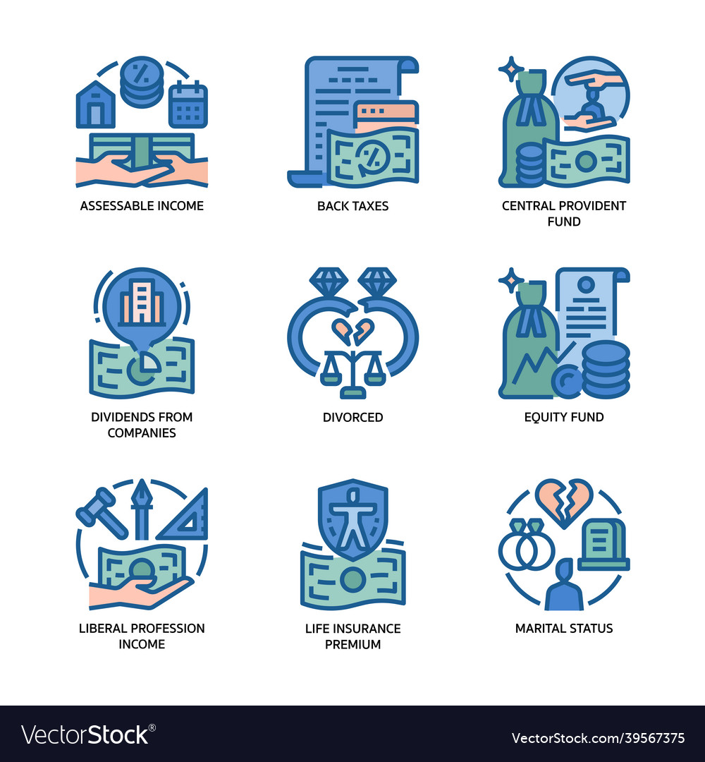 Individual income tax icon set Royalty Free Vector Image