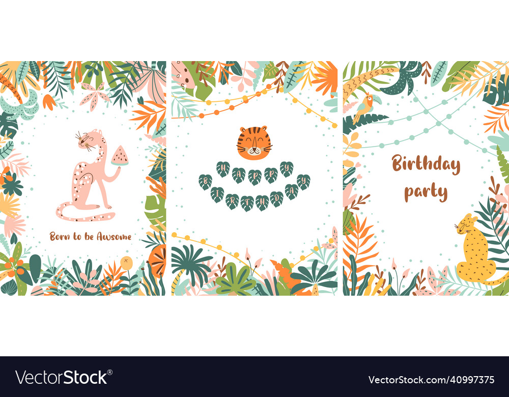 Jungle party set wild party invitation template Vector Image