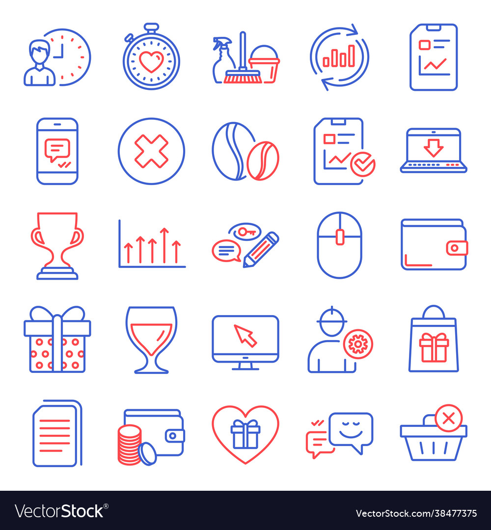 Line icons set included icon as delete purchase vector image Line icons set included icon as delete purchase