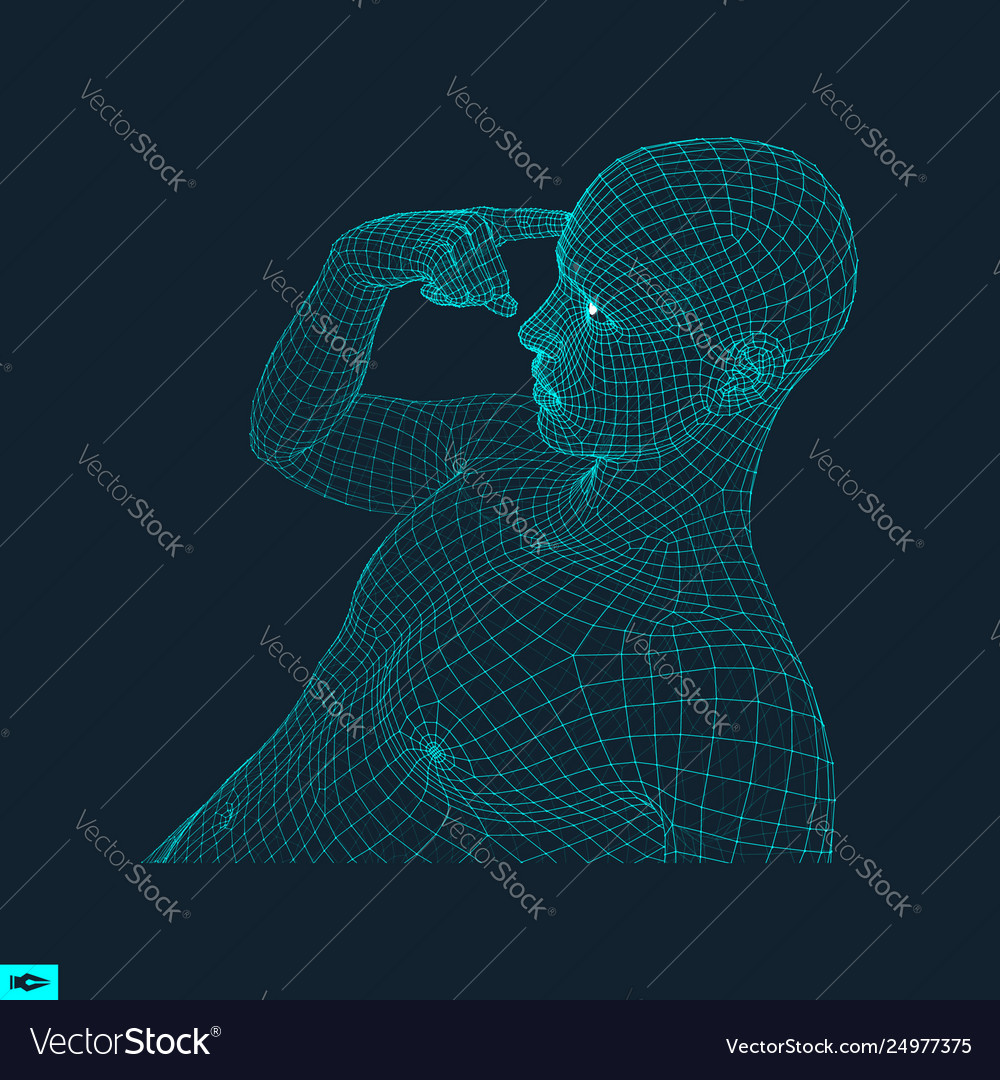 Man in a thinker pose 3d model geometric vector image Man in a thinker pose 3d model geometric