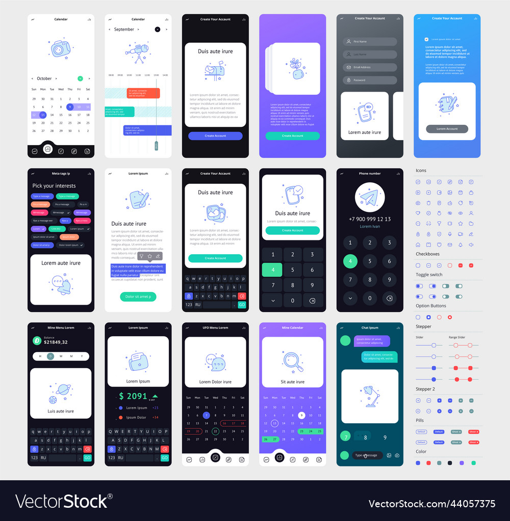 Phone gui template wireframe ui kit vector image Phone gui template wireframe ui kit