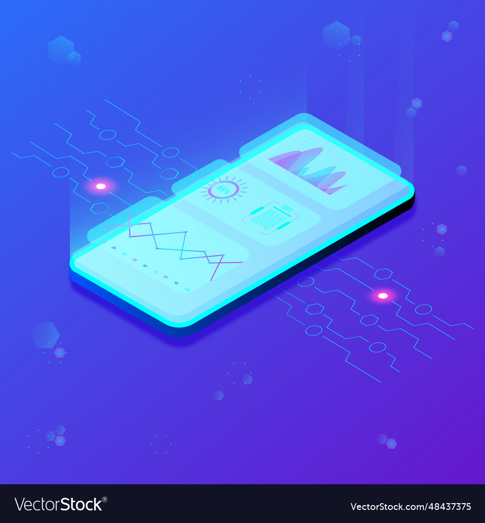 Phone isometric tech neon Royalty Free Vector Image