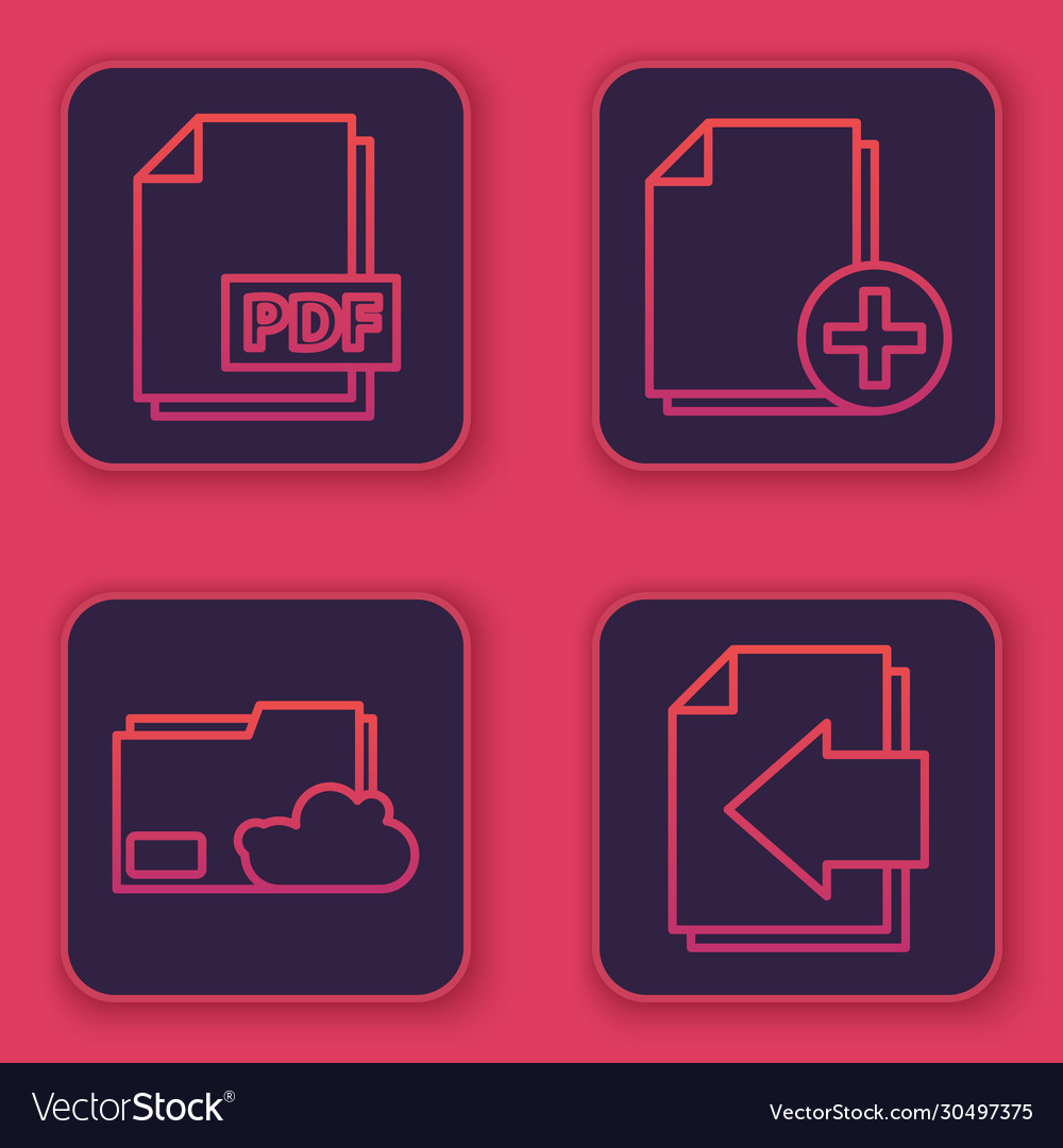 Set line pdf file document cloud storage text vector image Set line pdf file document cloud storage text