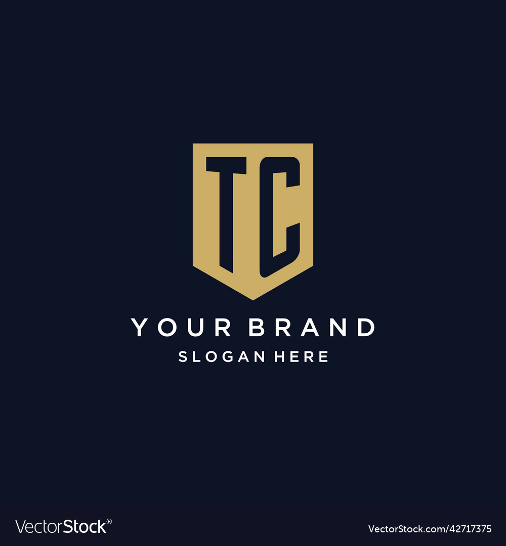 Tc monogram initials logo design with shield icon vector image Tc monogram initials logo design with shield icon