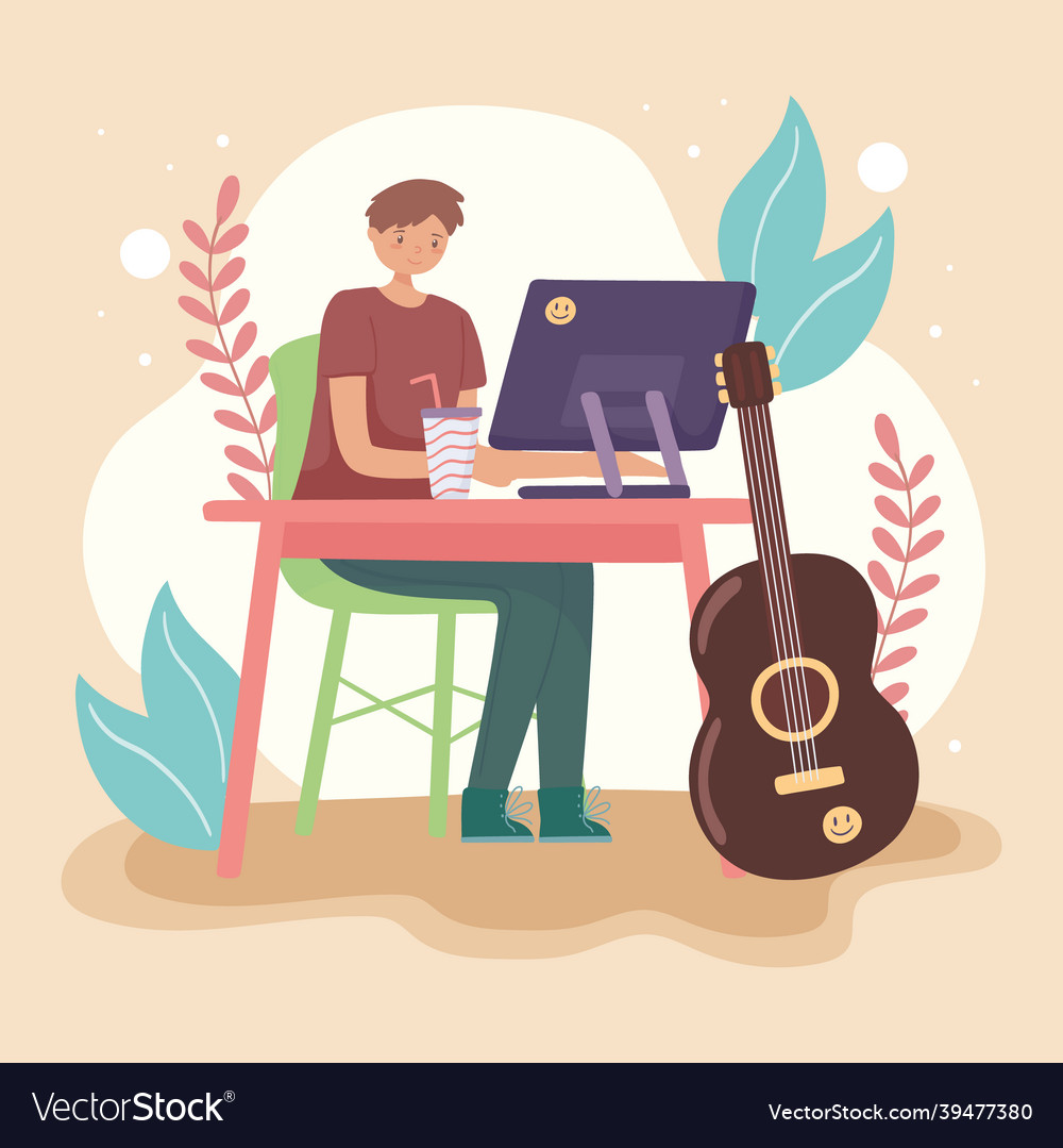 Boy learning with computer Royalty Free Vector Image