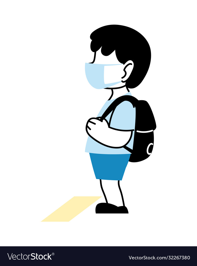 Boy with mask going back to school