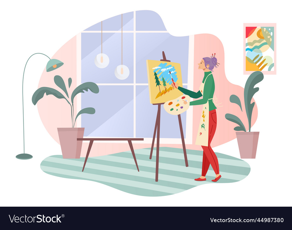 Creative Woman Character Painter Draw Picture Art Vector Image