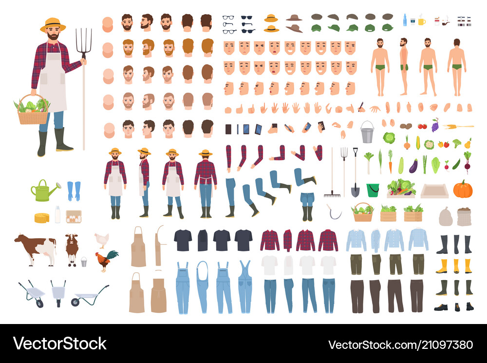 Farmer Character Set Royalty Free Vector Image