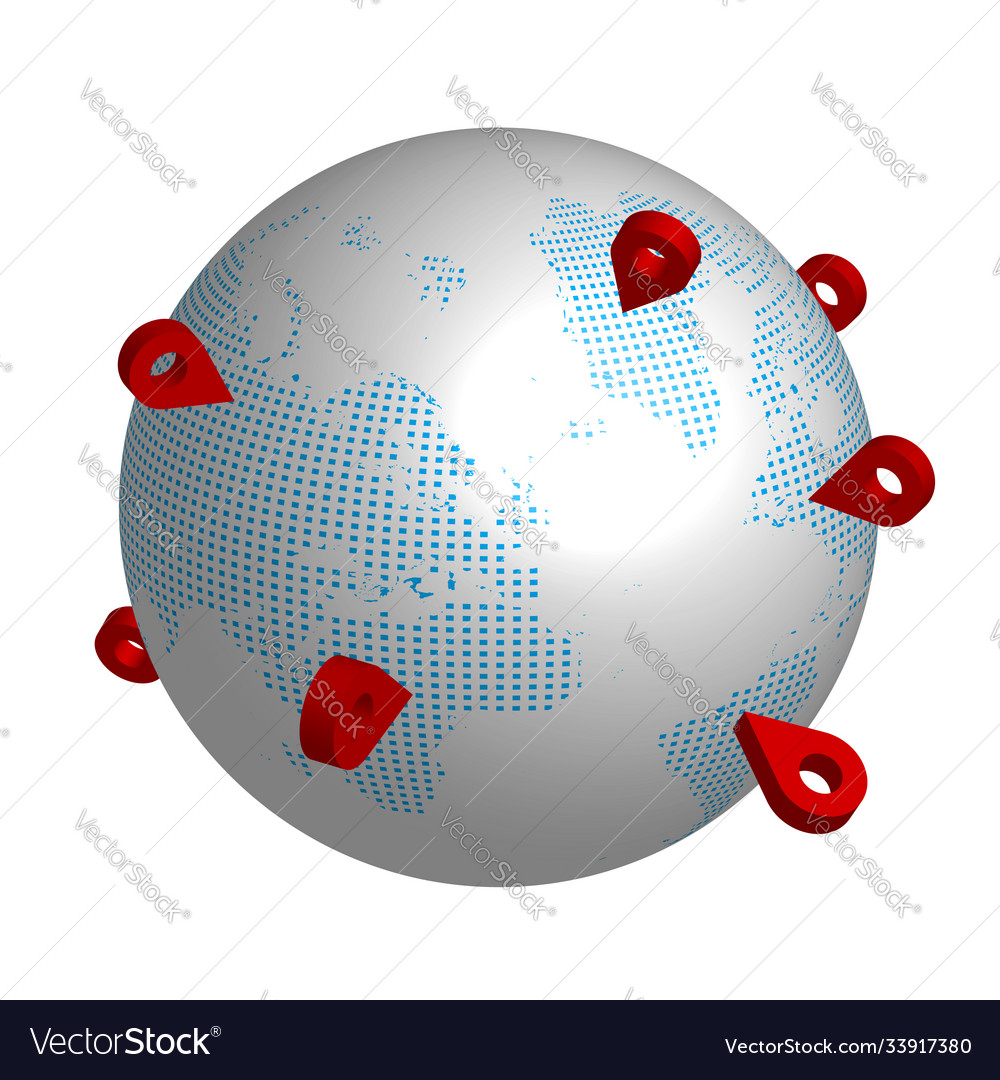 Globe mit roten Checkpoints Reiseroute