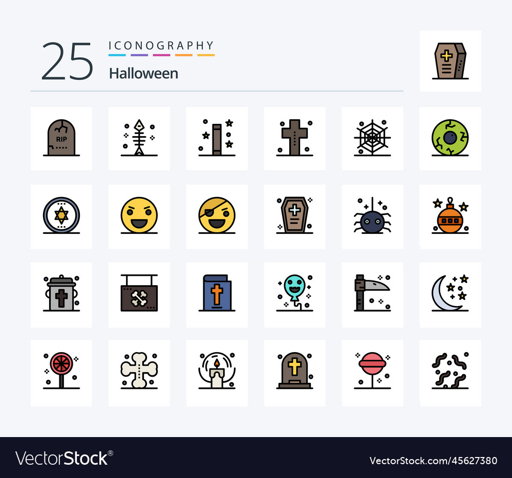 Halloween 25 line filled icon pack including