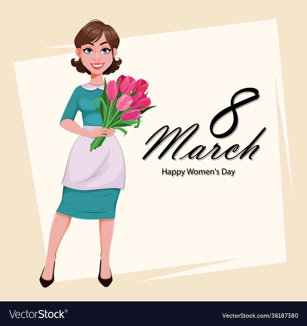 Happy womens day greeting card beautiful woman