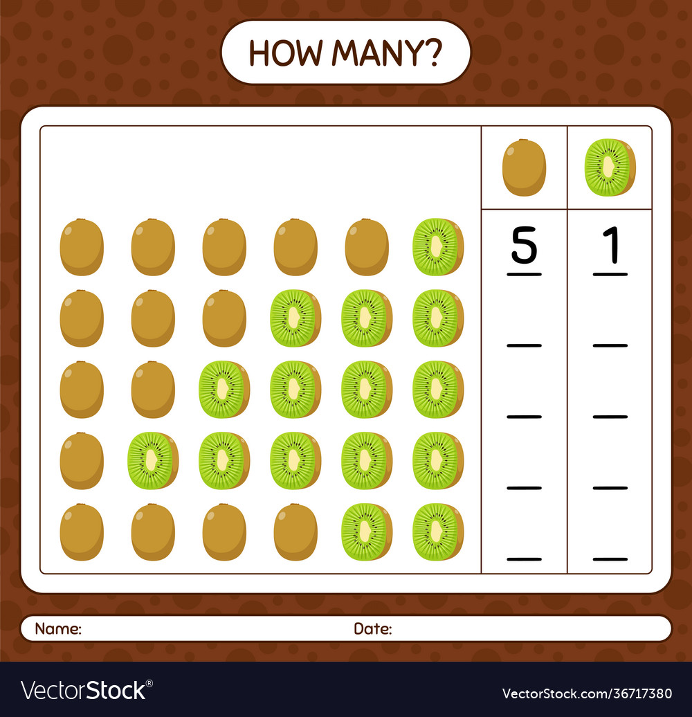 How many counting game with kiwi worksheet vector image How many counting game with kiwi worksheet