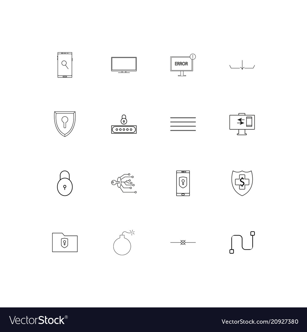 Internet security linear thin icons set outlined