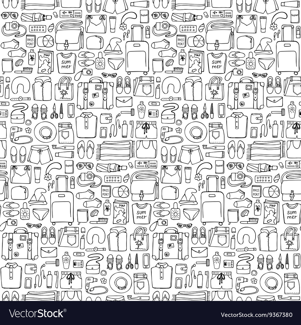 Man and woman travel doodle seamless pattern Vector Image