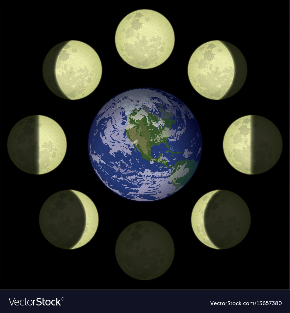 Moon phases and planet earth Royalty Free Vector Image