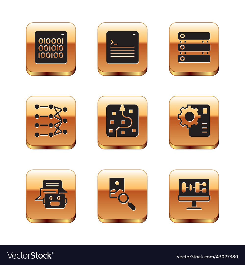 Set binary code chat bot photo retouching vector image Set binary code chat bot photo retouching