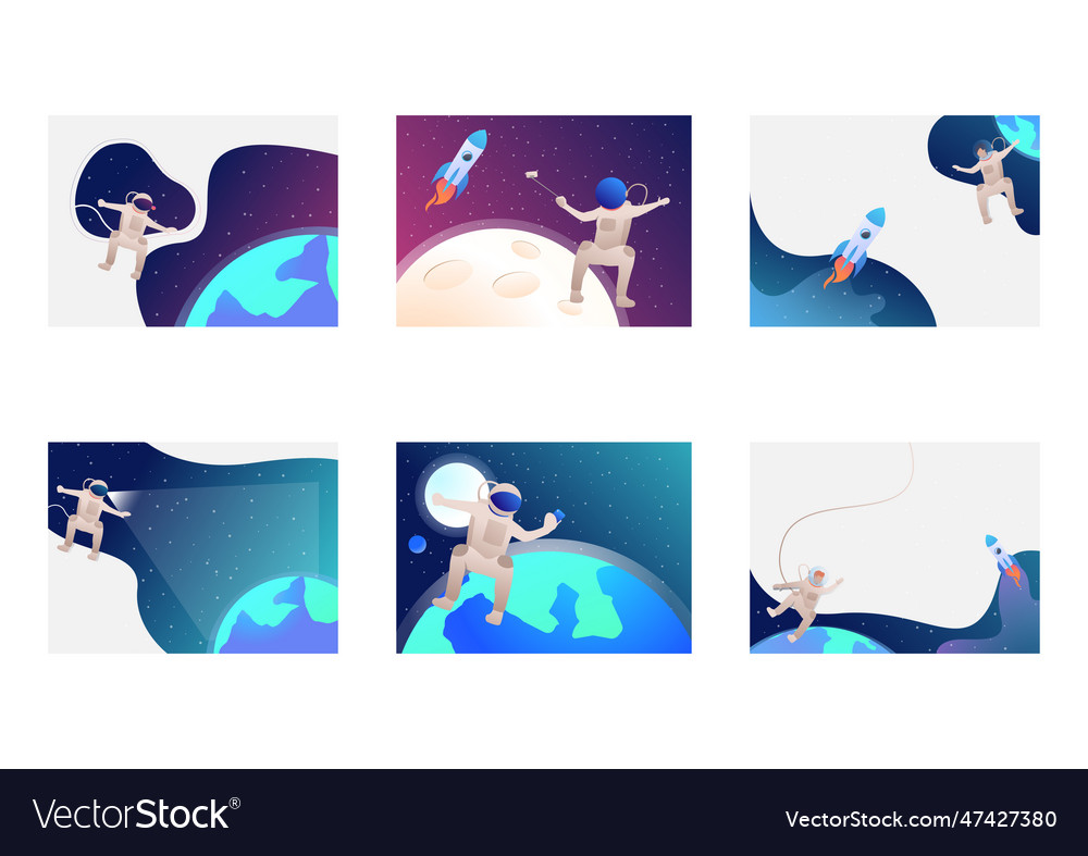 Set of astronaut floating in outer space vector image Set of astronaut floating in outer space