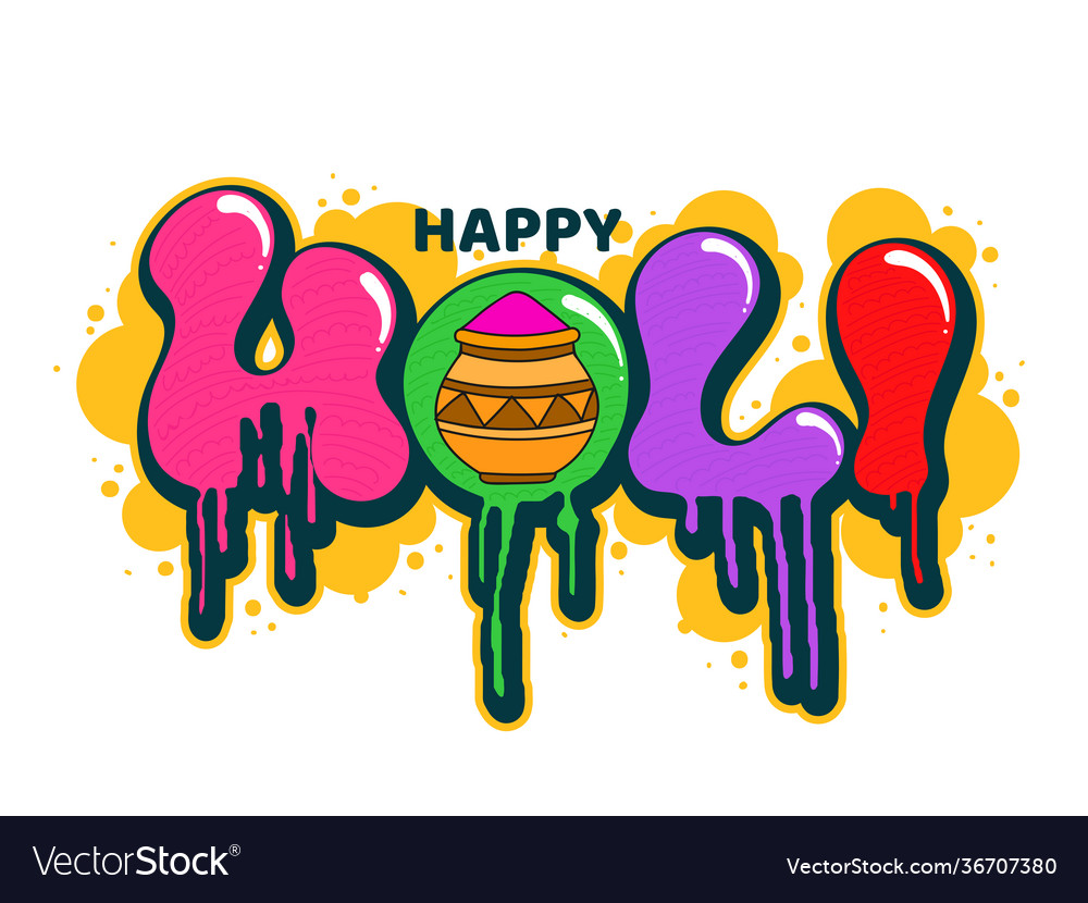 Sticker style dripping holi text with color mud