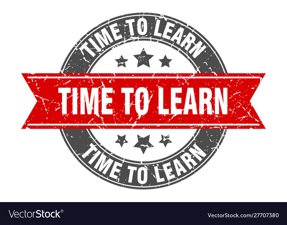 Time to learn round stamp with red ribbon
