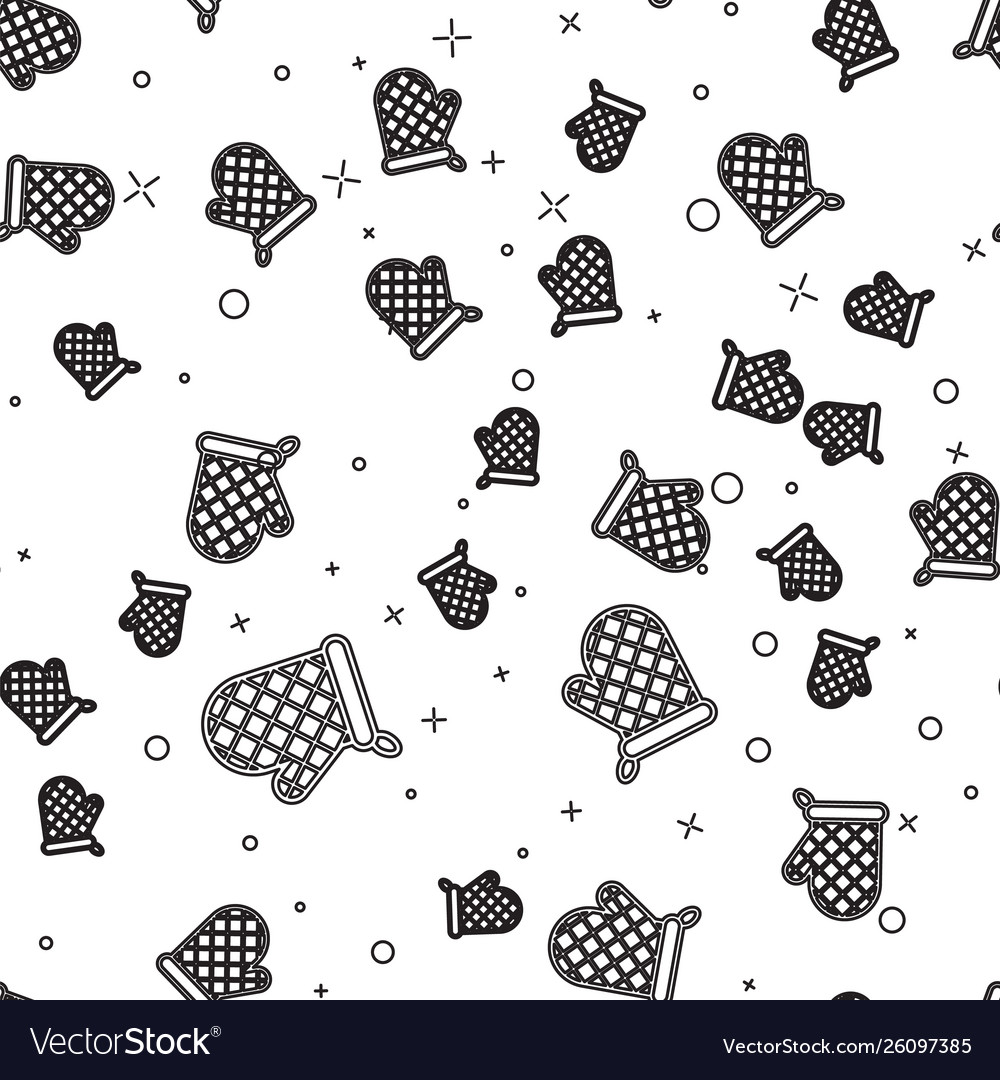 Black oven glove line icon isolated seamless vector image Black oven glove line icon isolated seamless