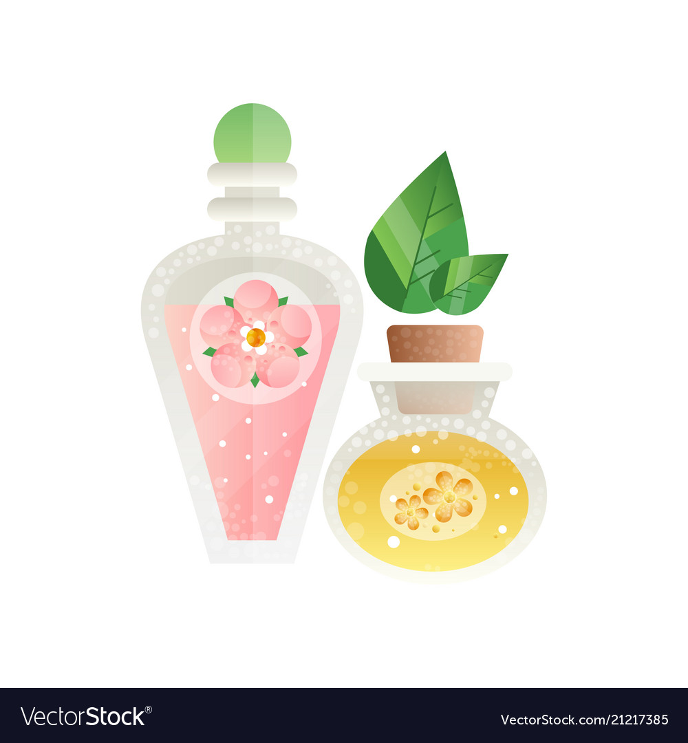 Bottles with essential oils spa design element