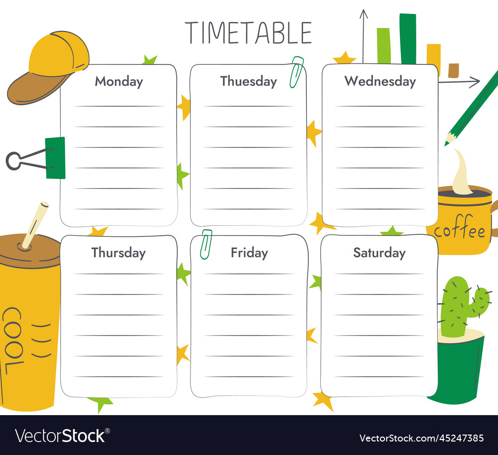 Class timetable template for students learning vector image Class timetable template for students learning