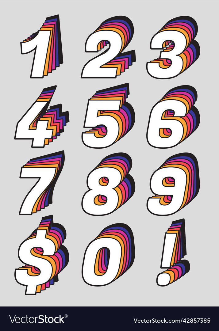 Colorful layered abstract numbers set