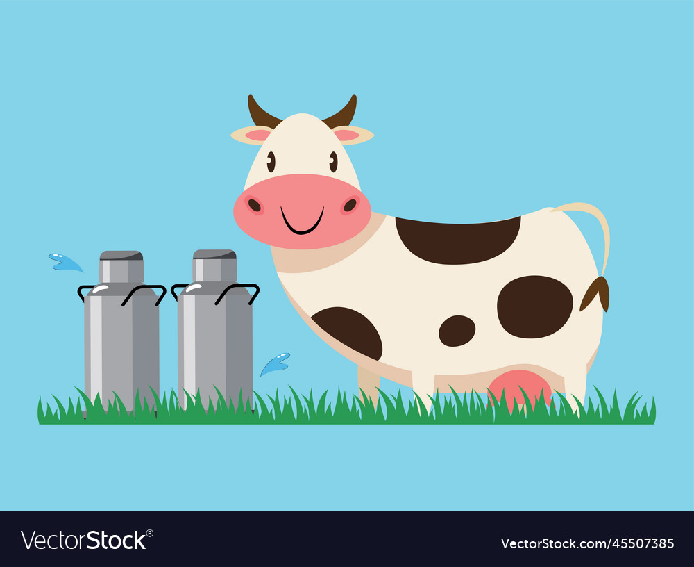 Cow with milk can cartoon character