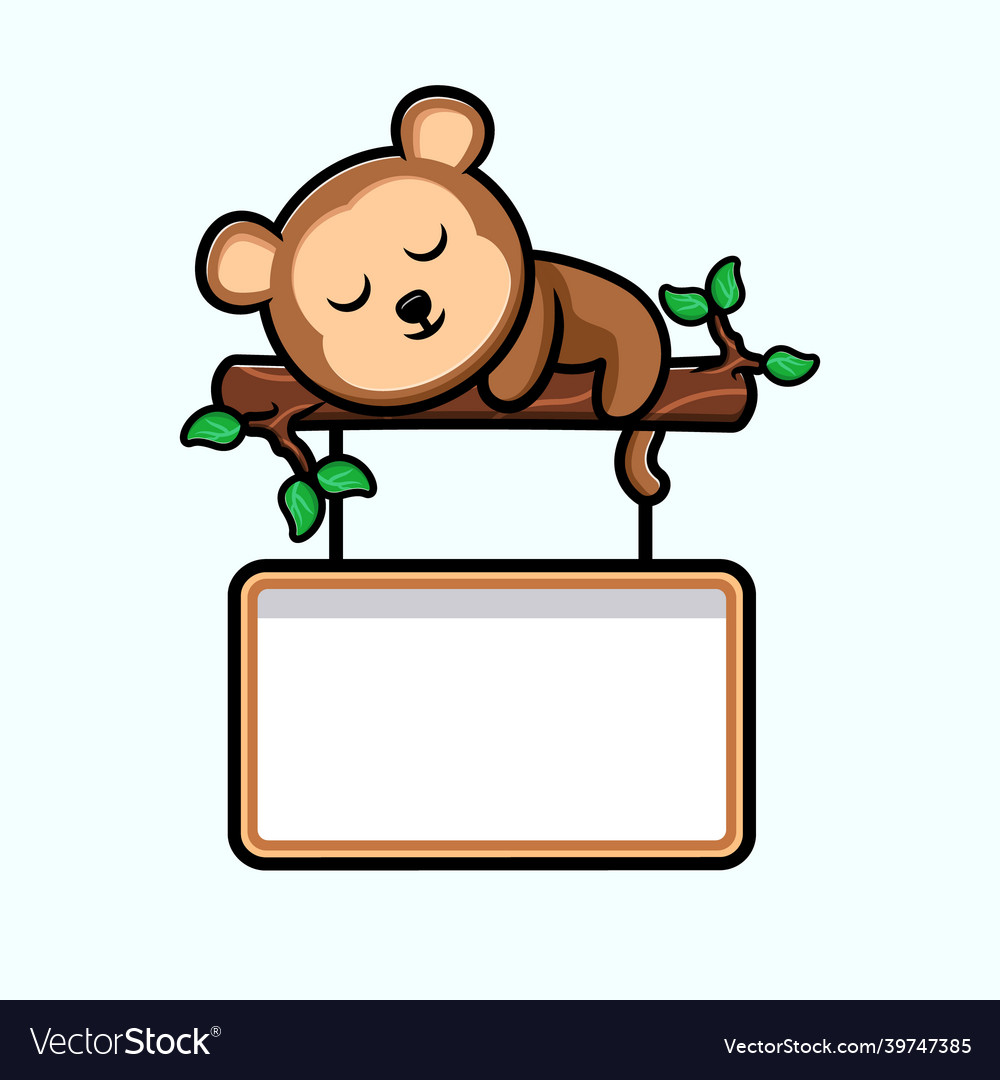 Cute monkey sleeping on tree with blank text vector image Cute monkey sleeping on tree with blank text