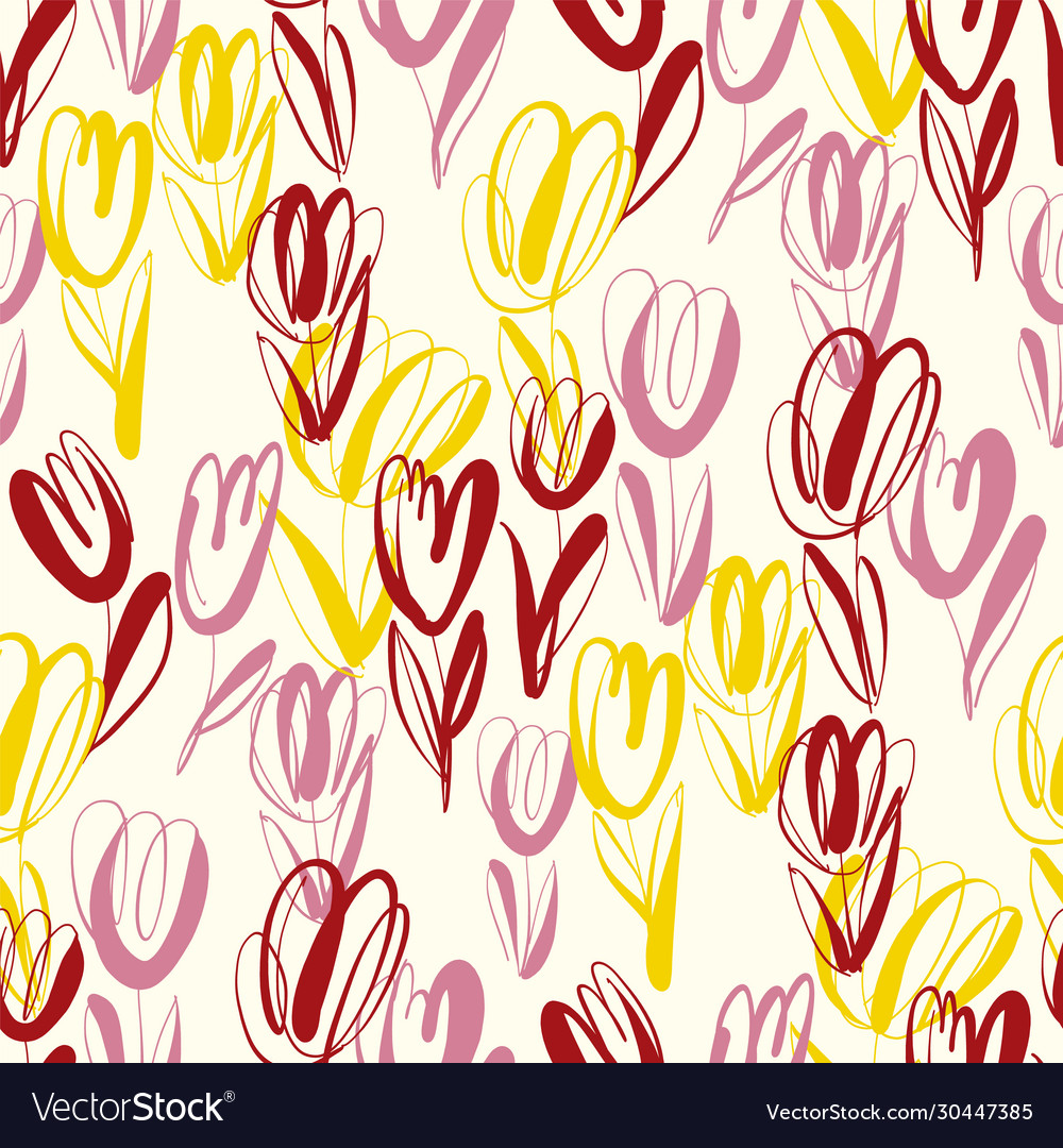 Hand drawn abstract tulip seamless pattern