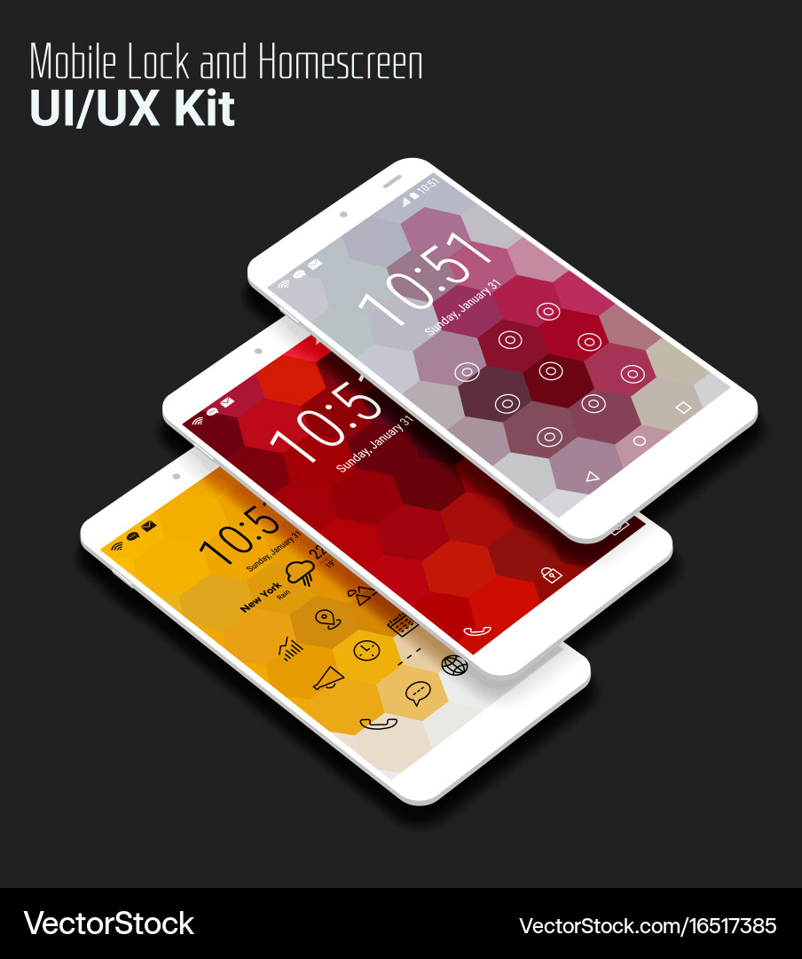 Lockscreen mobile ui smartphone mockup Royalty Free Vector