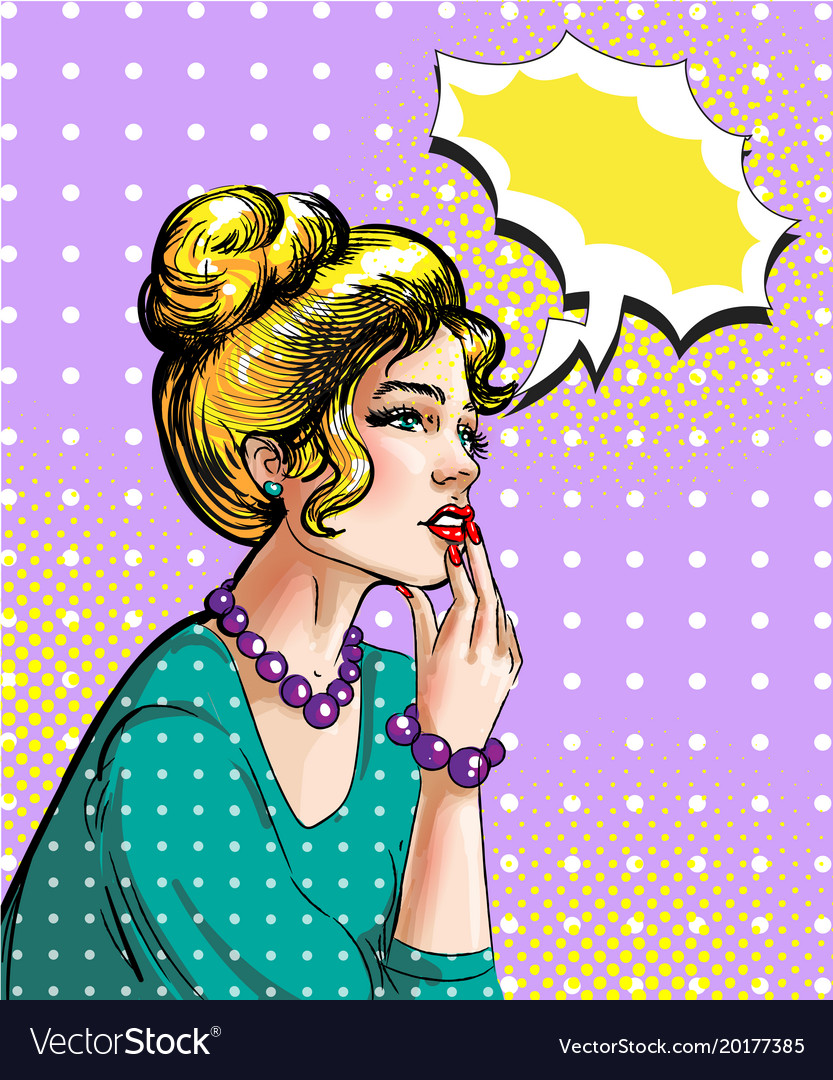 Pop art of dreamy blonde woman Royalty Free Vector Image