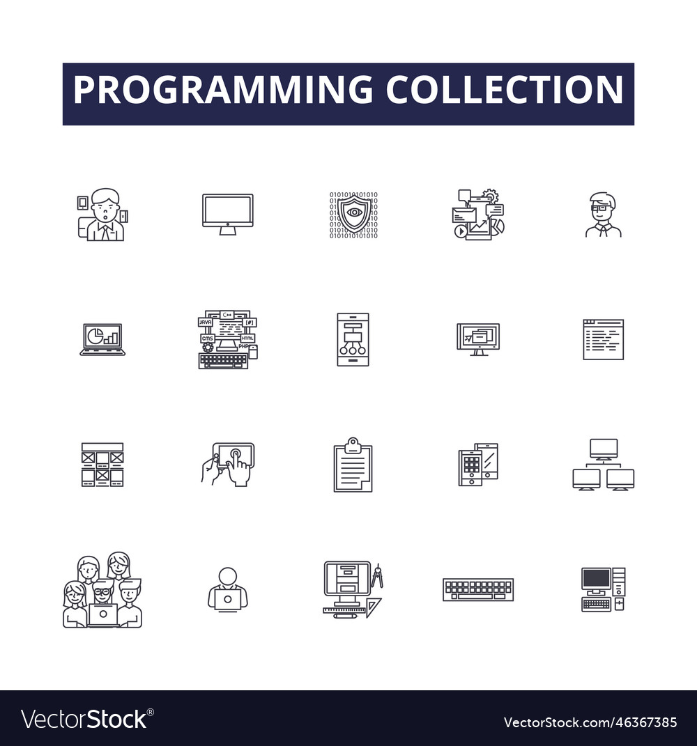 Programming collection line icons and signs vector image Programming collection line icons and signs