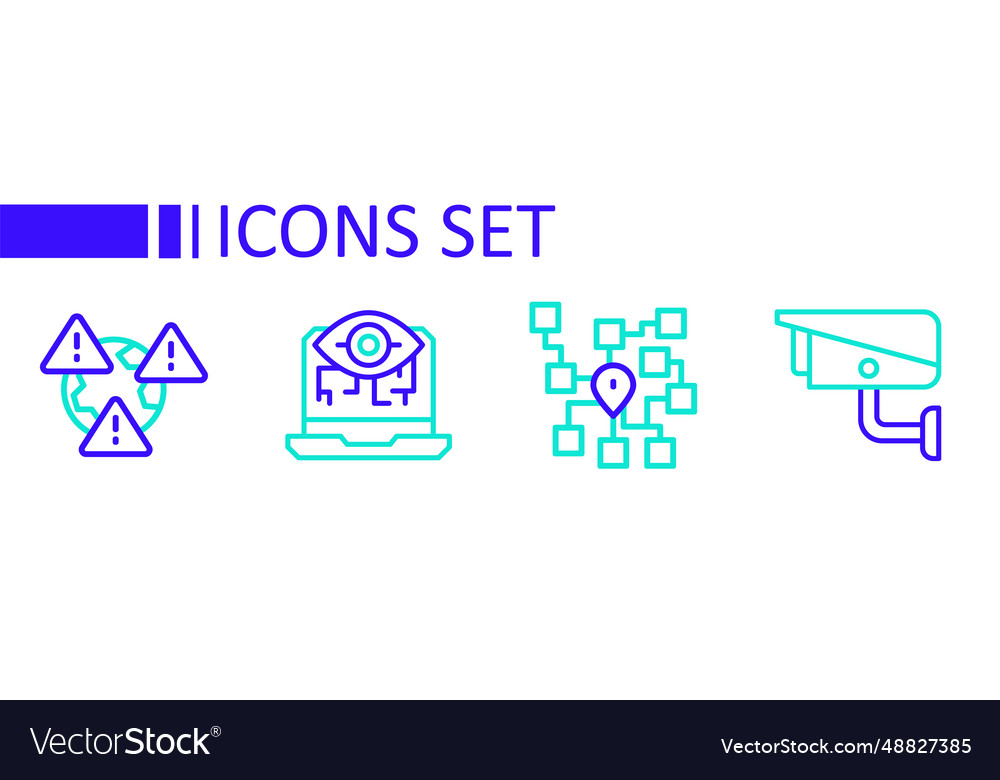 Set line security camera neural network computer vector image Set line security camera neural network computer
