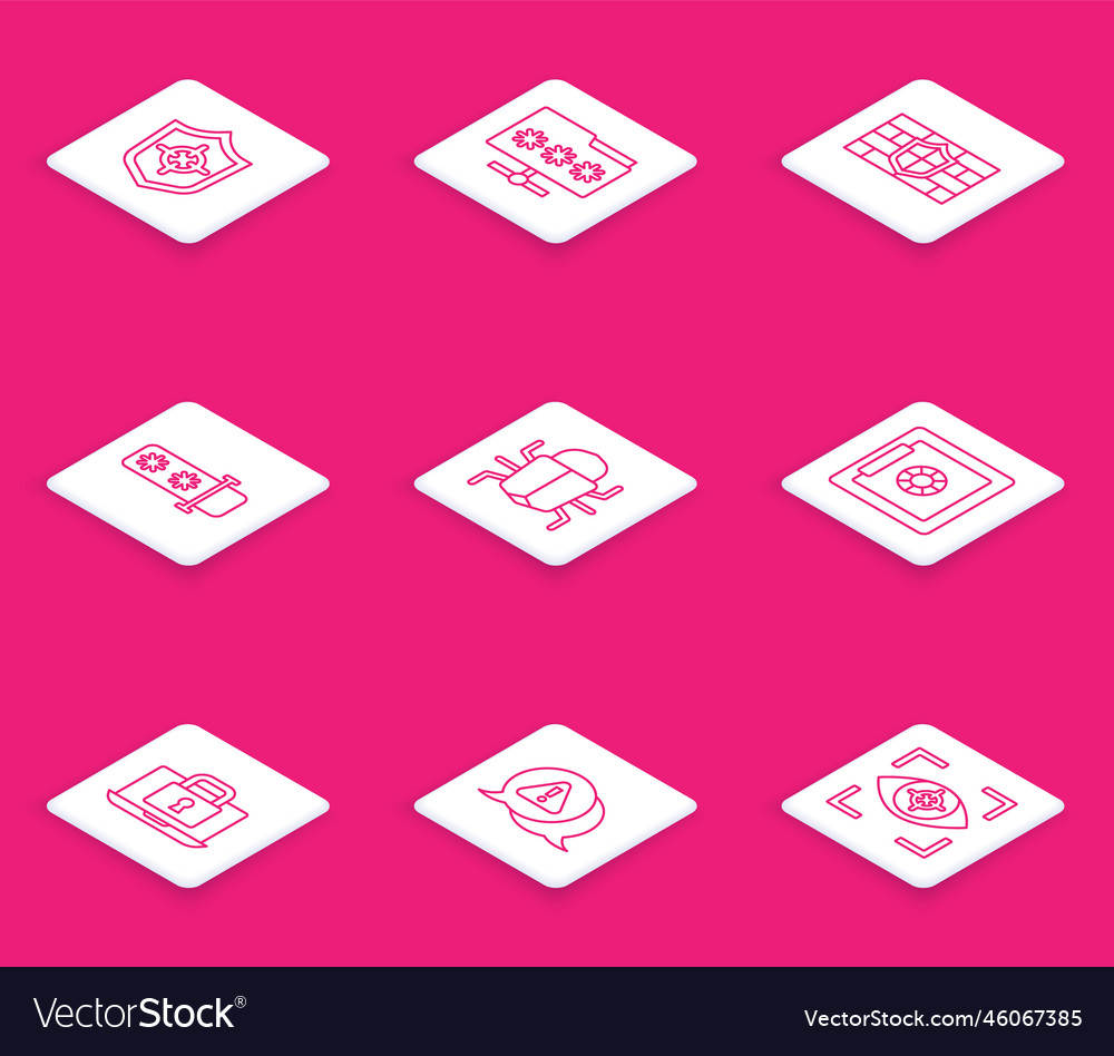 Set line shield folder with password brick wall vector image Set line shield folder with password brick wall