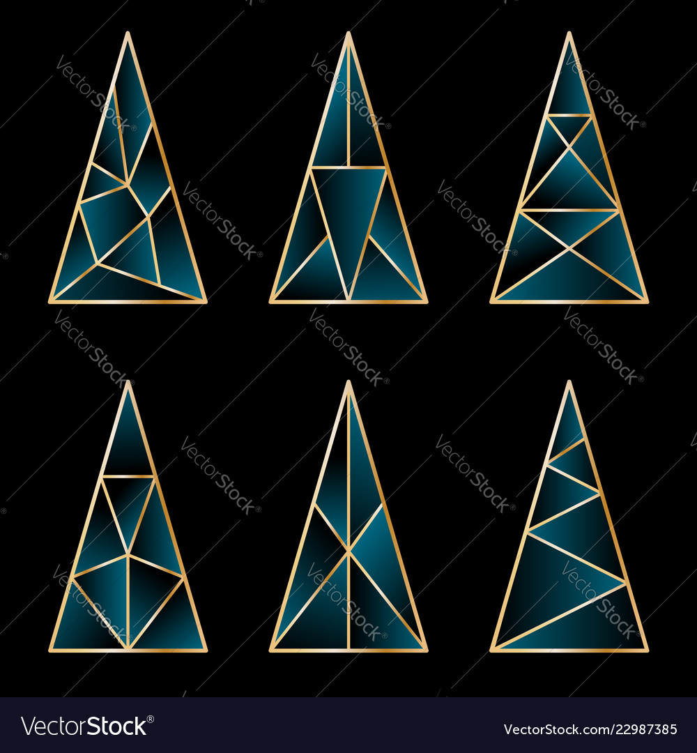 Set of graphic stylized christmas trees on black