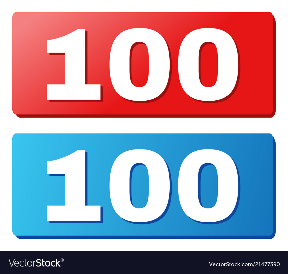 100 text on blue and red rectangle buttons