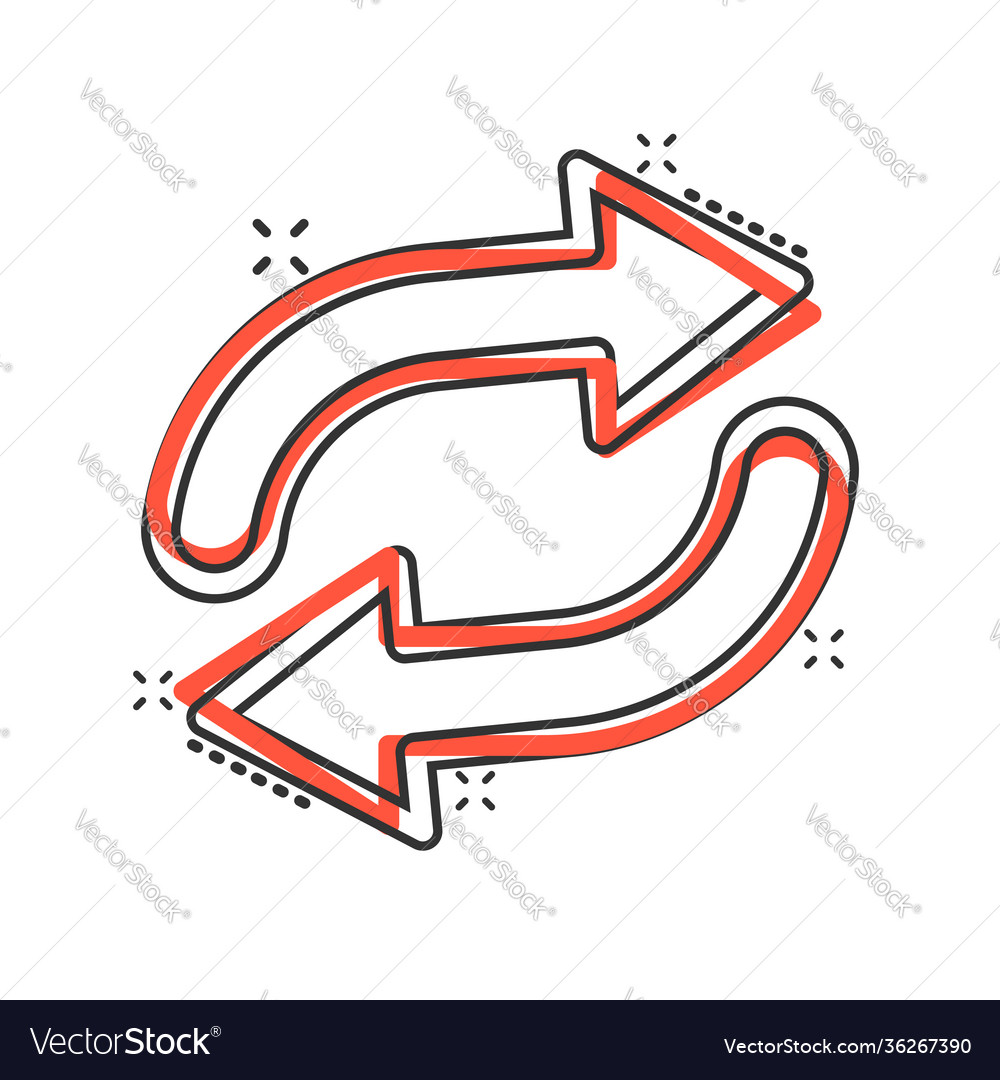 Arrow rotation icon in comic style sync action vector image Arrow rotation icon in comic style sync action