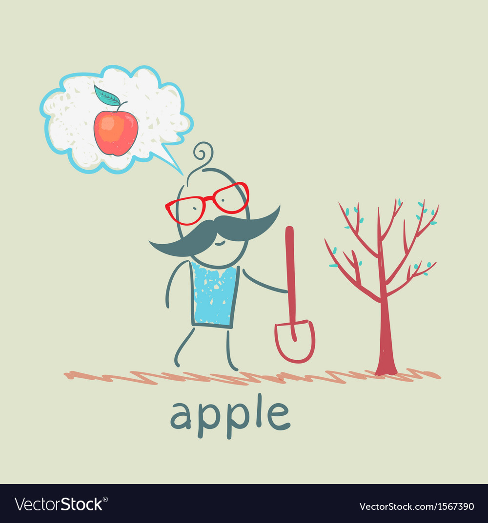 Man plants a tree and thinks about the apple