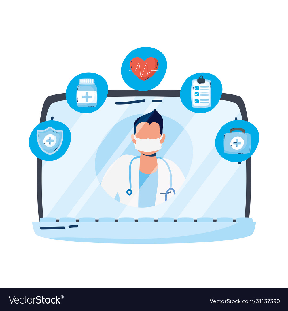 Professional doctor with stethoscope in laptop vector image Professional doctor with stethoscope in laptop