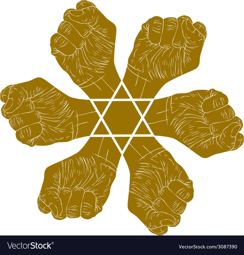 Six fists abstract symbol with hexagonal star