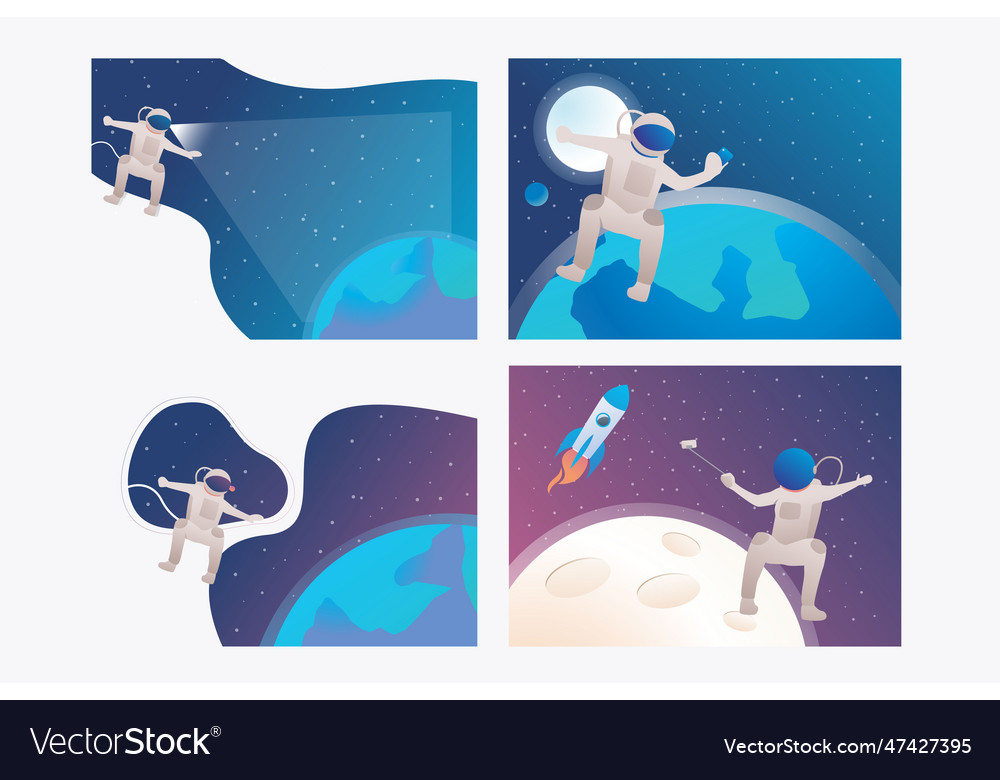 Astronaut floating in outer space set