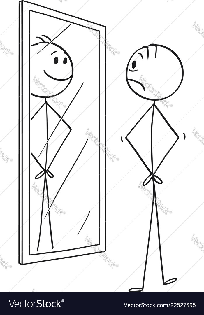 Cartoon Of Sad Man Looking At Himself In The Vector Image