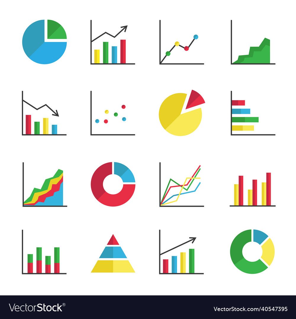 Colourful diagram and chart icons vector image Colourful diagram and chart icons