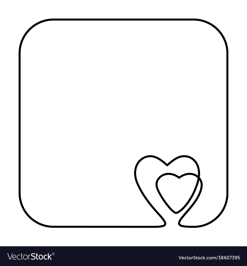 Continuous line drawing two hearts in square vector image Continuous line drawing two hearts in square