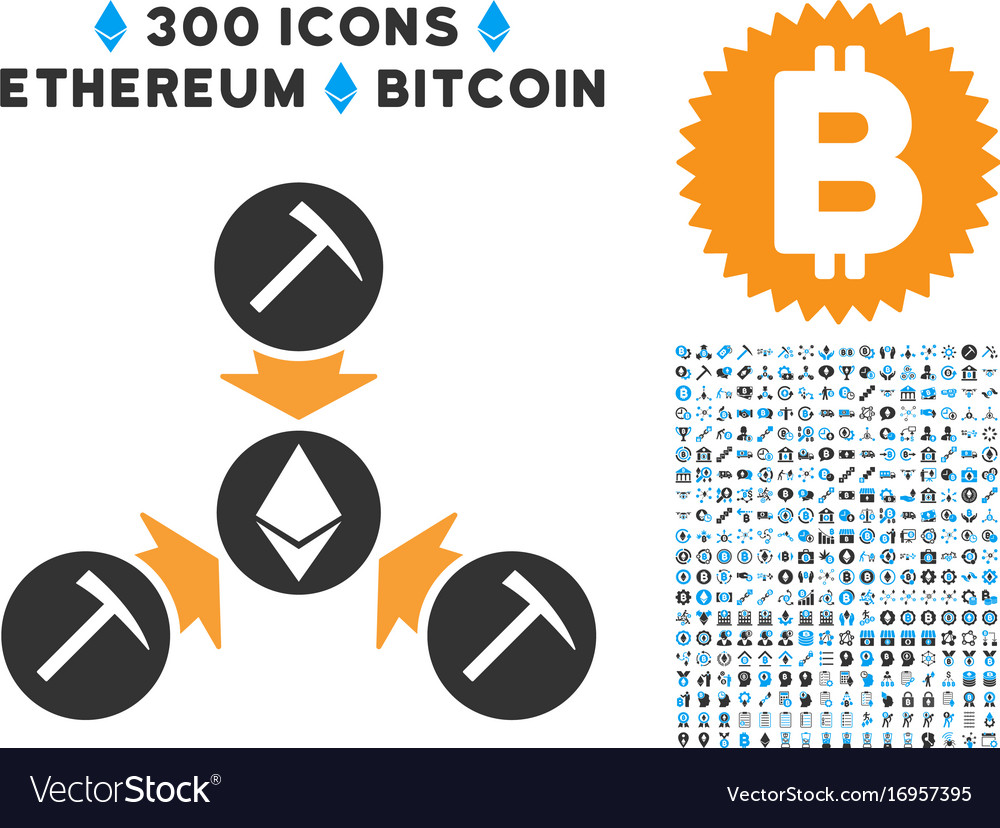 Ethereum mining pool flat icon with collection