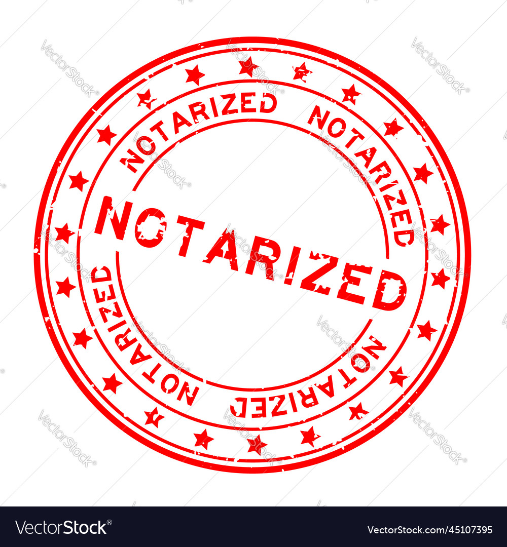 Grunge red notarized word with star icon round